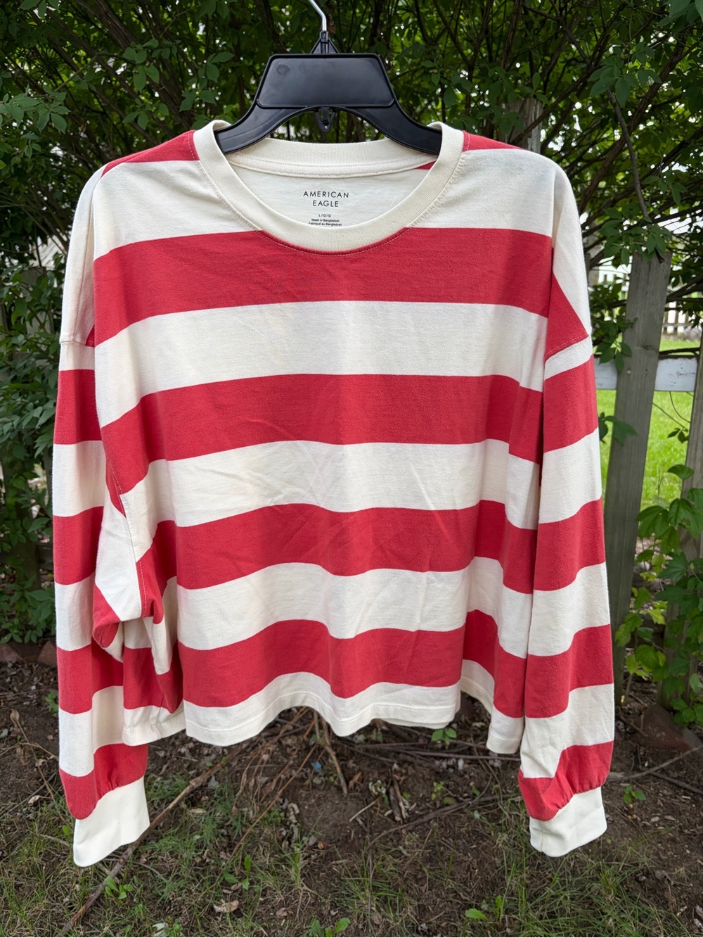 American Eagle Outfitters Red & Cream Striped Long Sleeve Tee